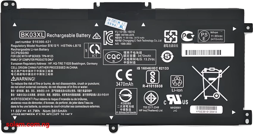 HP PAVILION 14 BA001NS X360 LAPTOP BATTERY NO: BK03XL ORIGINAL