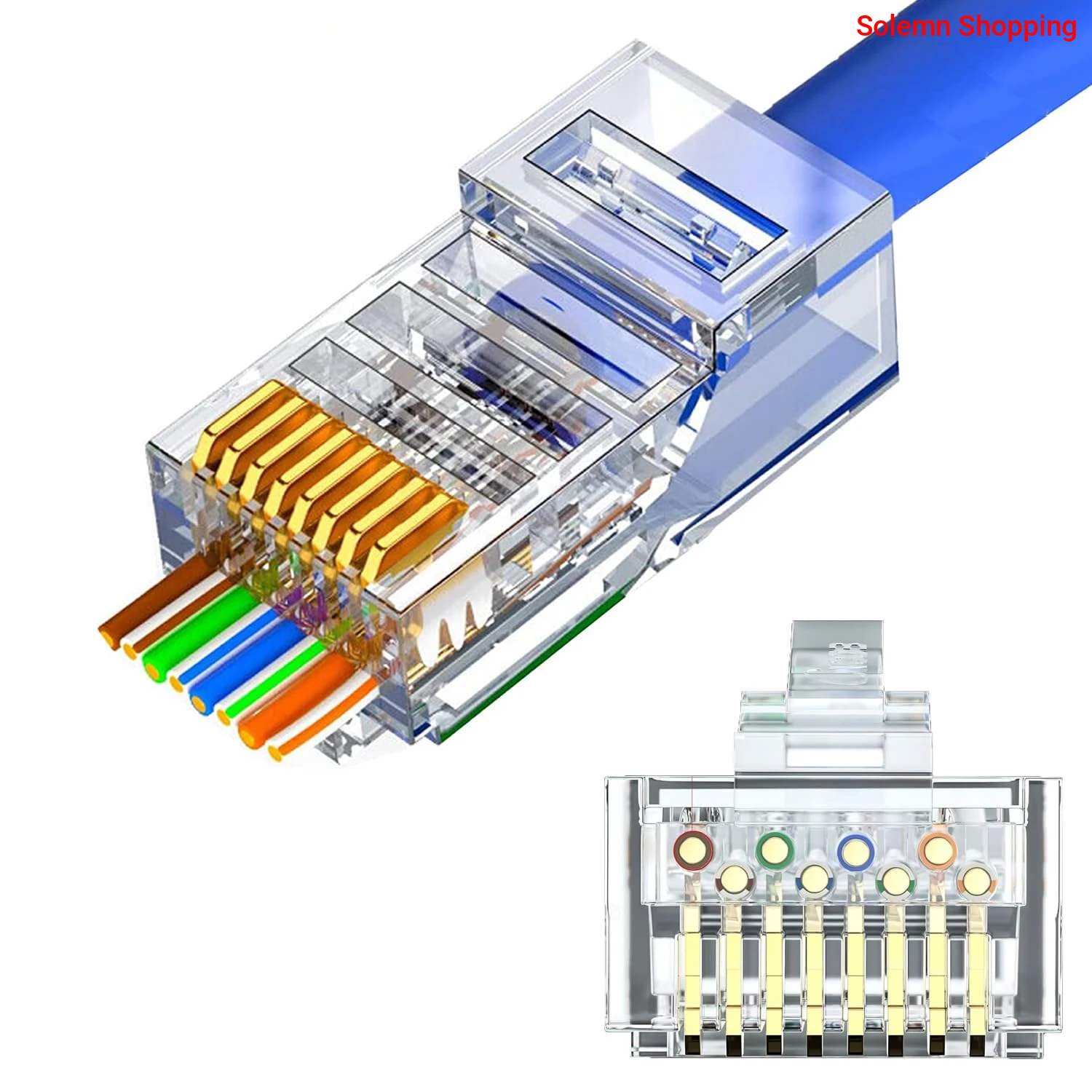RJ45 Pass-Through Connectors Ethernet Cable, Cat6 Cat5 Ends 8P8C Modular