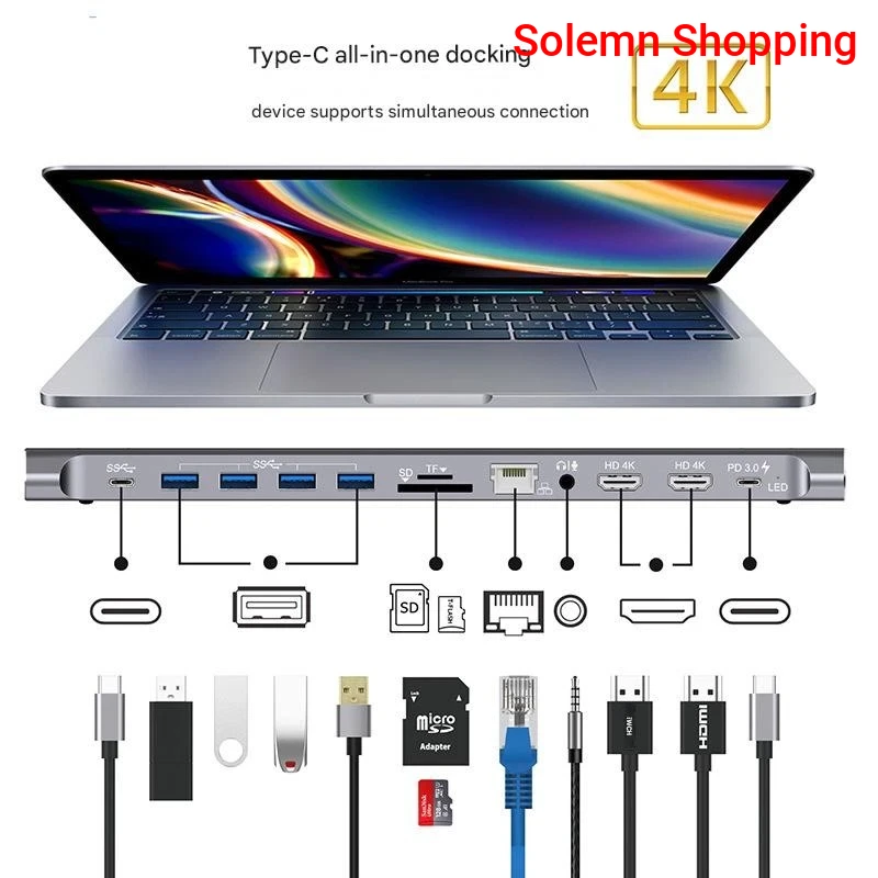 11 in 1 Type C All in One Docking Station USB HDMI VGA Ethernet Port