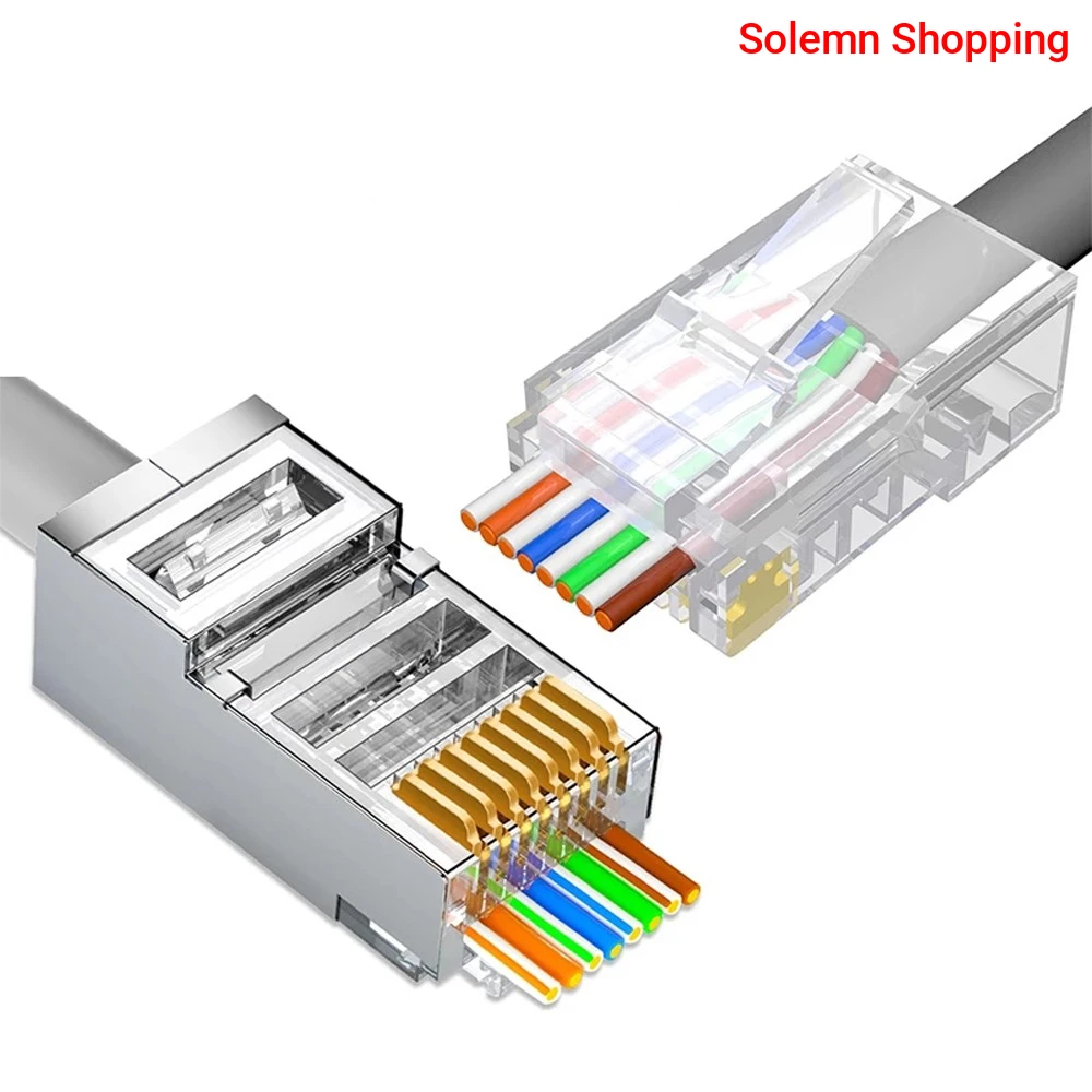RJ45 Pass-Through Connectors Ethernet Cable, Cat6 Cat5 Ends 8P8C Modular